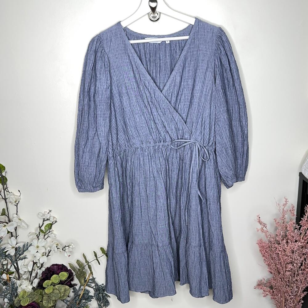 & OTHER STORIES Shirred Seersucker Crinkle Texture Mini Dress Pale Blue {VV41} - Picture 4 of 7
